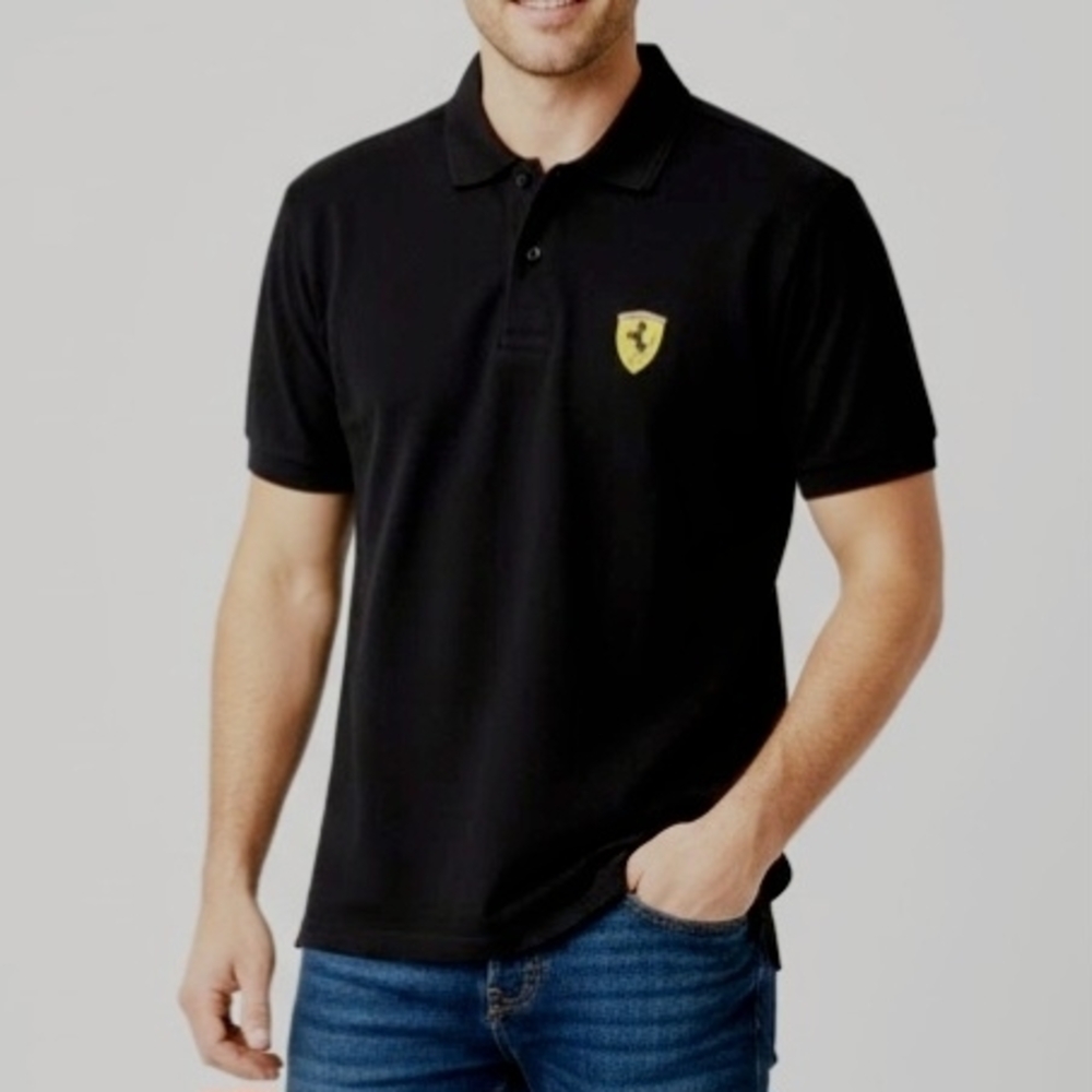 Ferarri Black Polo Shirt with Yellow Logo - Large